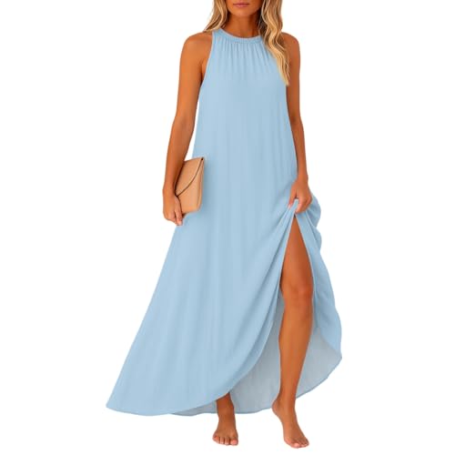 Kleid Sommer Damen Leicht A Linie Lang Sommerkleid Damen Elegant Neckholder Maxikleider Sommer Ärmellos Sommerkleider Leicht Und Luftig Maxi...