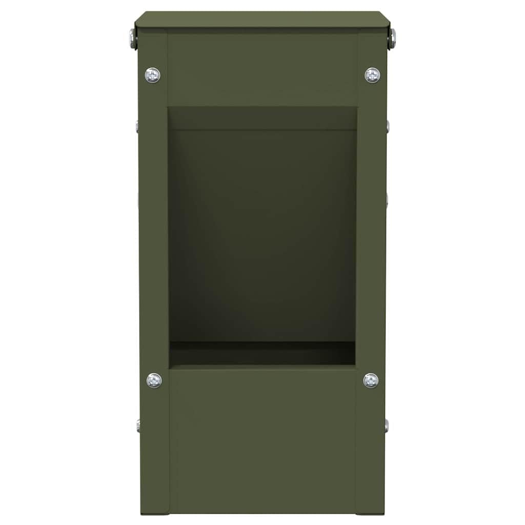Karmnik dla królików, oliwkowy, zielony, ze stali, o pojemności 1,5 kg, 12,5 x 12,5 x 25 cm, odporny na warunki atmosferyczne i wodoodporny, do użytku wewnątrz i na zewnątrz, z haczykami i