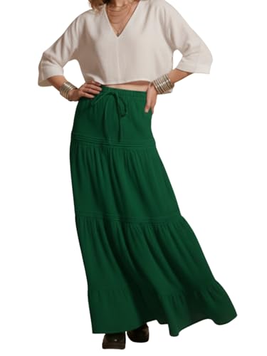 Image of GRECIILOOKS Women's Summer Ruffle Hem PolyBlend Maxi Skirt | High Waist Long Skirt's | Plain A-Line Flowy Skirt for All Occasions | Elegant Boho Style