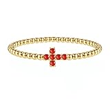 Turandoss January Birthstone Cross Bracelet for Women Girls Birthstone Garnet Bracelet Gold Bead Bracelets,Garnet January Birthday Gifts for Women Girls Ladies Girlfriend Christmas Jewellery