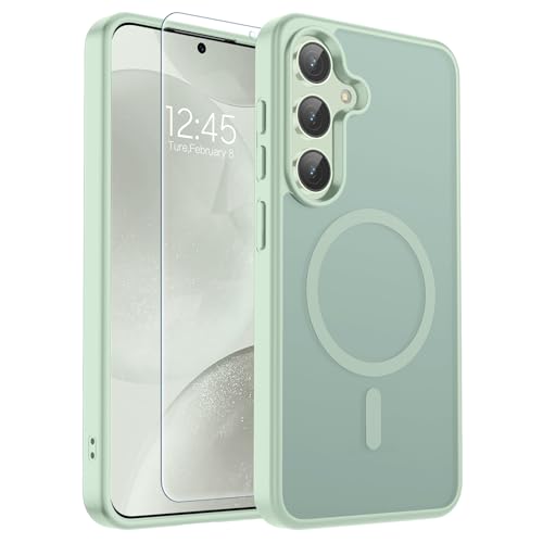 Image of SUPFINE Magnetic for Samsung Galaxy S24 Plus Case / S25 Plus Case with Screen Protector, (Built-in Magnets) (Military Grade Drop Protection) Slim Translucent Shockproof Phone Case,Light Green
