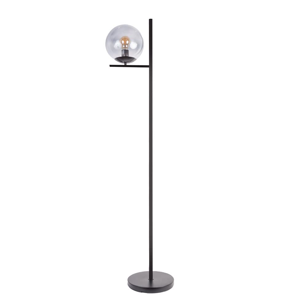 Minisun Floor Lamp | Industrial Style Matt Black Metal With A Smoked Glass Globe Shade | S & Torchieres, Home Décor & Improvement Essential | Includes 4W Led Bulb [2700K Warm White]