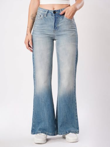 Image of BENE KLEED Women's Blue Pure Cotton Solid Jeans | Jeans | Plain-Bootcut Fit