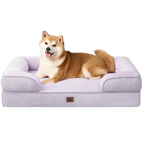 Image of EHEYCIGA Orthopedic Dog Beds Large Sized Dog, Waterproof Memory Foam Pet Bed with Sides, Non-Slip Bottom Large Pet Bed with Washable Removable Cover, Lilac