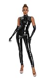 YIYELIY Tuta in pelle da Donna,Sexy Bodysuit Unipezzo Senza maniche Body Jumpsuit Lattice Leotard Tutine e Body con guanti (Nero,M)