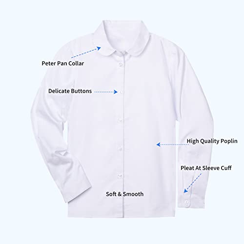 Image of LittleSpring Girls Long Sleeve Uniform Shirts Peter Pan Collar Poplin Blouse