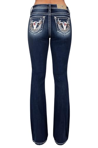 Miss Me Women's Western Lone Star Longhorn Mid-Rise Bootcut Jeans