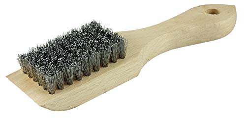 Image of Weiler 95151 Small Hand Wire Scratch Brush, Crimped Aluminum Fill, Wood Block, 6 x 9 Rows, Made in The USA (Pack of 12)