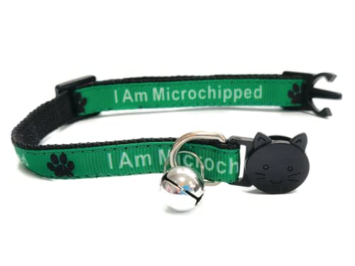 Worded Cat Collars with Bell - Please Do Not Feed Me, I Am Microchipped, 3. Green, I Am Microchipped, Pack of 3 - Image 2