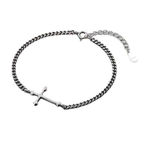 TTDGYYXW Braccialetto Vintage con Croce in Argento Sterling s925