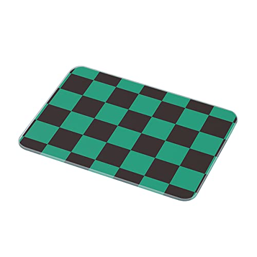 【耐熱200℃】Belca 鍋敷きにもなる キッチントッププレート マルチプレート ランチョンマット 幅22.6×奥行16.2×厚さ0.75cm 市松文様/緑色 強化ガラス製 KTP-WM2216
