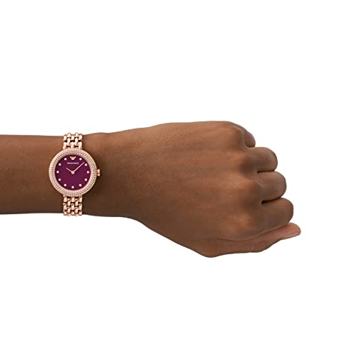Image of Emporio Armani Stainless Steel Analog Purple Dial Women Watch-Ar11491, Rose Gold Band