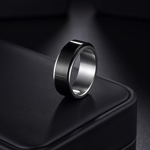 Udolfly Mens Fidget Rings Anxiety Rings for Men Womens Chain Spinner Rings for Adults Titanium Steel Ring Smooth Black Silver Size 14 - Thumbnail 3