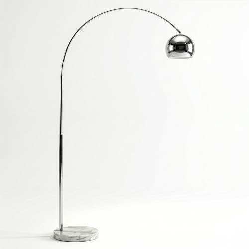 Brightech Olivia Floor Lamp - Chic Arc Lamp with Rounded Spolight Head and Marble Base for Living Room Tall Standing Lamp with LED Light Bulb for Bedroom Reading Boho Home Decor for Office - Chrome