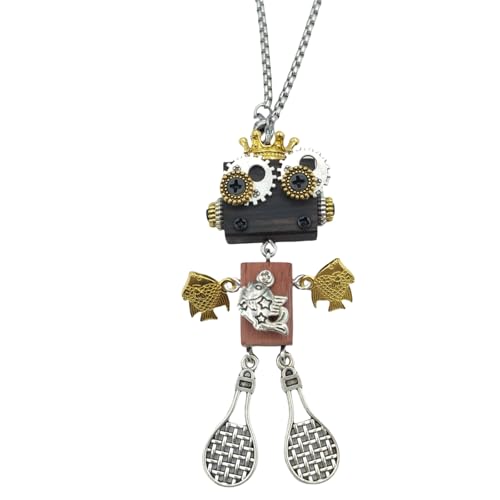 Steampunk Wooden Robot Zodiac Necklace – Handmade Punk Style Pendant for Men & Women – 12 Horoscope Signs Gift – Unique Wood Jewelry for Birthdays & Fashion Lovers (Pisces(February 19–March 20))