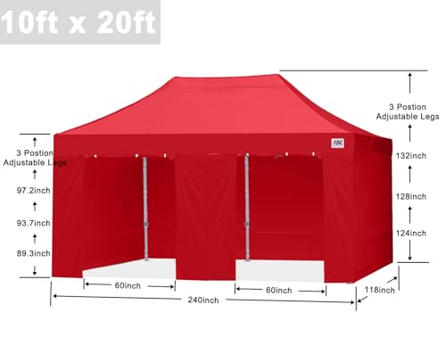 Image of ABCCANOPY Commercial Pop Up Canopy Tent with Sidewalls 10X20,Red