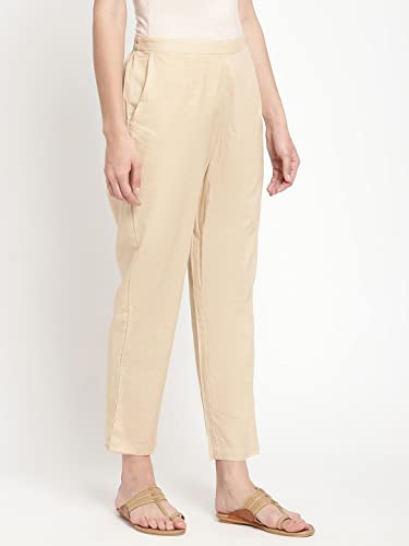 Image of Women's White Cotton Straight Fit Trouser | Ankle Length Casual Pants for Women | Mid Rise Comfortable Stretchable Bottom Wear with Pocket
