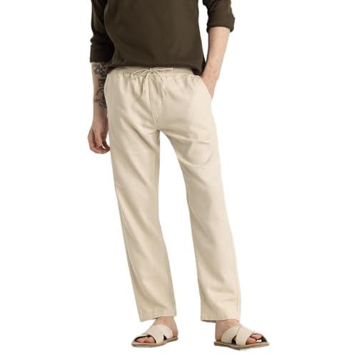 Image of SNITCH Martino Hazelnut Plain Slim Fit Trousers