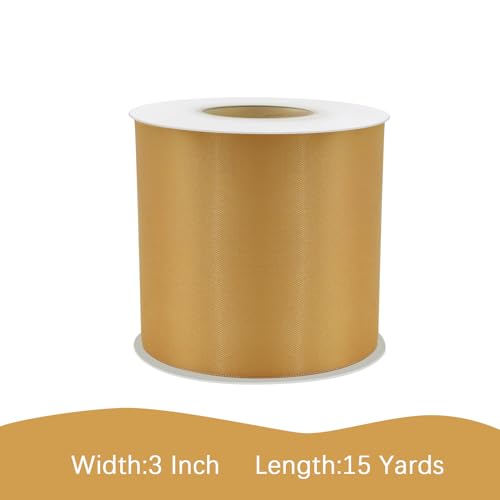 Image of Old Gold Satin Ribbon 3 inch X 15 Yards Polyester Ribbon for Gift Wrapping Very Suitable for Weddings Party Hair Bow Invitation Decorations and More