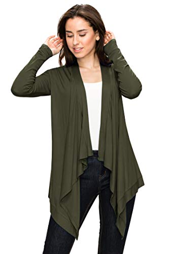 Image of Lock and Love Women's Draped Front Open Asymmetrical Cardigan - Casual Long Sleeve Lightweight Duster