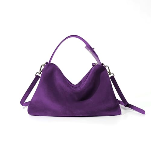 VAKAER Suede Tote Bags for Women, Suede Leather Crossbody Bag with Adjustable Strap Nubuck Retro Crescent Shoulder Satchel Hobo Purse Handbag (Purple)