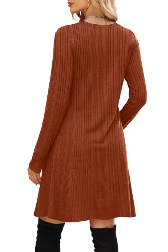 Image of OFEEFAN Long Sleeve Dress for Women Crew Neck Empire Waist Tunic Dress with Pockets