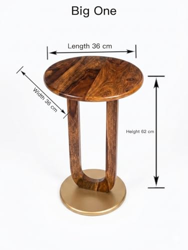 Image of REDWOOD Sheesham Wood End Table Set of 2 | Round Side Table for Living Room, Bedroom & Sofa Side | Space Saving Stackable Accent Coffee Table | Modern Wooden Furniture | Brown & Golden