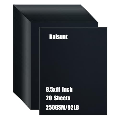 Baisunt 20 Sheets Black Cardstock 250GSM/92lb Thick Blank Craft Paper for DIY Art Project, Scrapbook, Cards and Invitations Making(8.5 x 11 Inches)