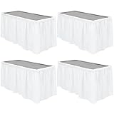 TURSTIN 4 Pieces White Plastic Table Skirts 14 Feet x 29 Inch for Rectangle Tables Fitted Tablecloth Disposable Table Cover for Birthday Party, Events, Banquette Baby Shower