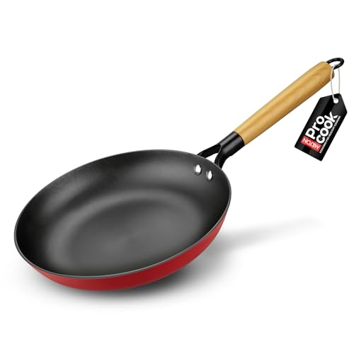Image of Milton Pro Cook Induction Cookware & Gas Stove Friendly Cast Iron Fry Pan 26cm | Omelette Pan | Fish Fry Pan | Wooden Handle | PFOA Free | Scratch Resistant | Even Heat Cooking | Dishwasher Safe | Red