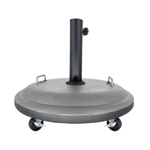 JAMAX Base Sombrilla con Ruedas 25kg Ø50 cm Soporte Parasol Ajustable para Jardín, Terraza o Patio – Base Redonda Resistente con Doble Asa – Uso Exterior e Interior (Gris) (Gris.)
