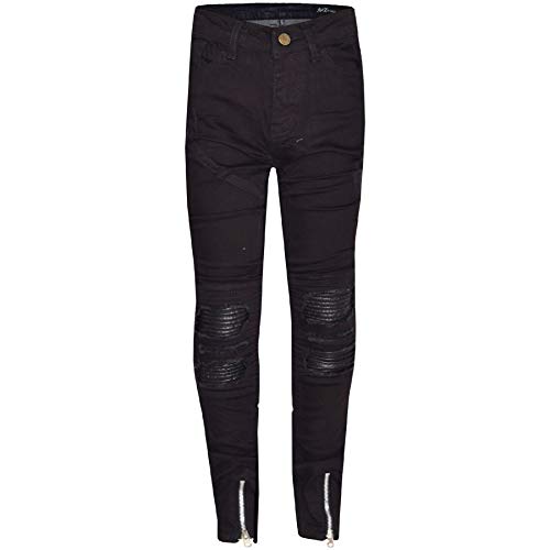 Kids Girls Stretchy Jeans Designer Ripped Drape Panel Denim Pant Trouser 5-13 Yr Jet Black