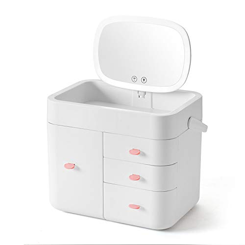 Coiffeuse ordonnée avec la boîte de rangement maquillage et miroir tactile LED