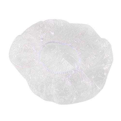 AGUIguo 100pcs Disposable Plastic Caps Waterproof dustproof Elastic Shampoo Cap Shower Bathing Cap (White)