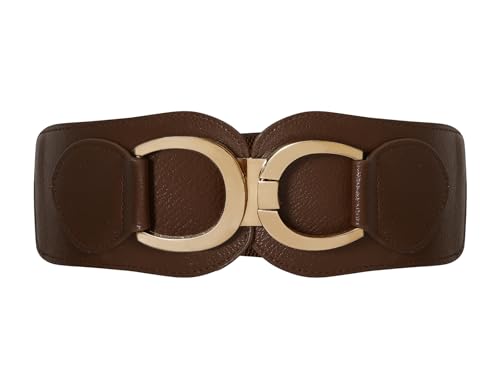 Women Stretchy Wide Belt Gold Buckle Elastic Vintage Waist Belts for Dresses Coats