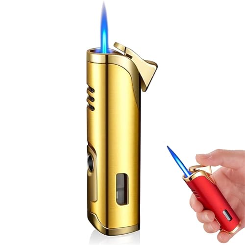 Encendedor soplete de gas butano recargable dorado