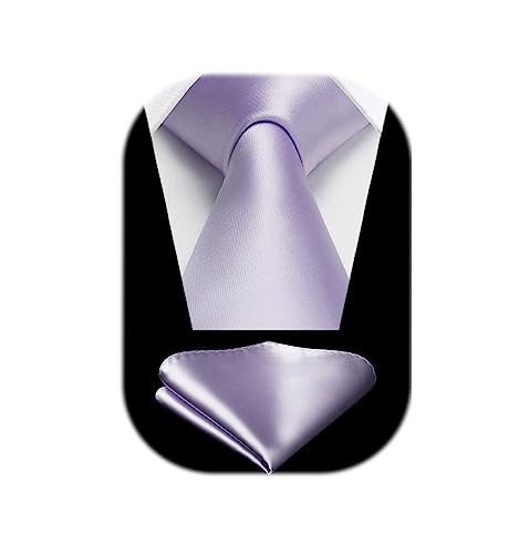 Image of HISDERN Mens Solid Color Ties Formal Satin Necktie and Pocket Square Set Classic Wedding Business Tie & Handkerchief
