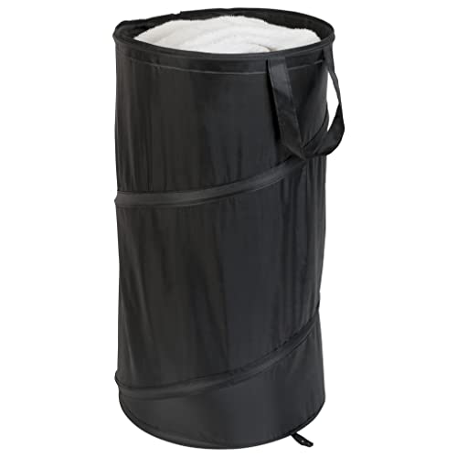 Smart Design Pop Up Slim Spiral Laundry Hamper Bag Polyester - Collapsible Design - Holds 2 Loads - Dorm Room Essential - Kids Clothes Basket Organizer - Home Organizer - 12.6 X 25 Inch - Black #TOP18