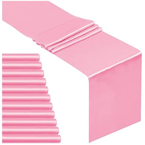 12 Pack Satin Table Runner 12 x 108 Inch Long, Pink Wedding Satin Silk Table Runner for Wedding Birthday Reception Banquet Party Decoration (Pink,12 Pack) Cover