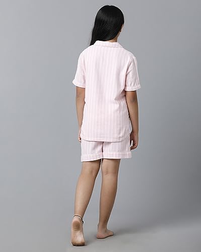 Image of Under Fourteen Only Girls Brushed Flannel Check Night Suit Set | Cotton Printed Mandarin Collar Top with Contrast Buttons & Piping | Full Sleeve Sleepwear with Elastic Waist Pants & Pockets
