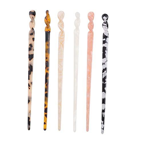 Gogogmee 6個 レトロスルヘ ック 髪をしっかり固定 女性用ヘアアクセサリー 軽量耐久 伝統的な一字型醋酸素材 和風髪飾り パーティー 結婚式