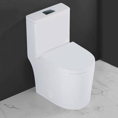 Winzo Wz5089Wb Small Toilet One Piece Deisgn With Black Push Button Dual Flush,23 Inch Length For Tiny Bathroom,White cover
