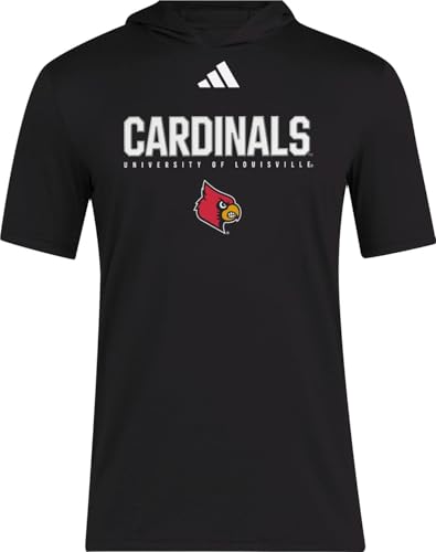 adidas Men's NCAA 25/26 Designed for Training Team Short Sleeve Hoodie, Black/White/University of Louisville