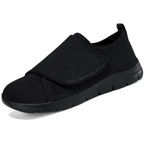 CHDDHX Zapatos Diabéticos para Mujer Invierno Cálido Ortopédicos Cómodas Zapatillas para Caminar Anchas Ajustables Respirable Antideslizantes Pantuflas Negro Talla 37