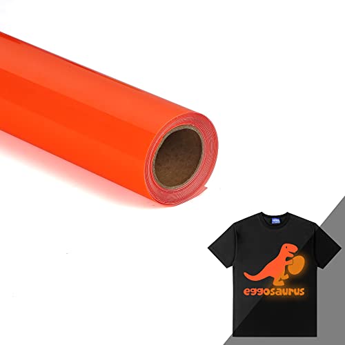 Image of HTVVETUR Glow in The Dark HTV Heat Transfer Vinyl Roll 12 Inch by 5 Feet Iron on DIY for T-Shirt PU Stretch Elastic HTV Vinyl (Dark in Glow Orange, 5FT)