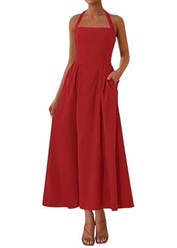 Image of KIRUNDO Summer Dresses for Women 2026 Halter Maxi Wedding Guest Party Cocktail Semi Formal Elegant Classy Long Sundress