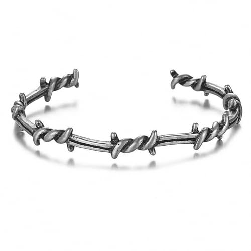 Cuff Bracelets for Men Women Gifts Barbed Wire Bracelet Bangle Thorn Line Geometric Twisted Titanium Steel Open Cuff Twist Bracelet Jewelry Bangles