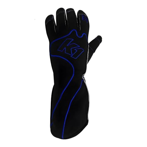 K1 RaceGear Driving Gloves, RS1, Single Layer, Cotton/Polyester, Black/Blue, X-Large, Pair by K1 RaceGear - Used condition - US$14.58