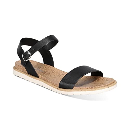 Sun + Stone Womens Mattie Faux Leather Open Toe Flats Black 9 Medium (B,M)