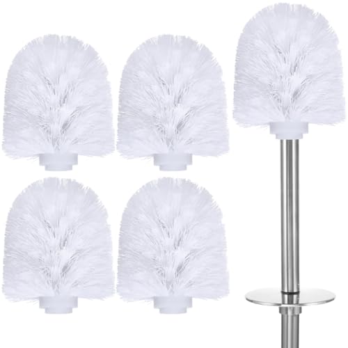 Image of 5 Pcs Toilet Brush Replacement Heads - White Round Ball Cleaning Brush Head Refills for Bathroom Self Locking Universal Screw Part for Home Office Hotel 3.93 x 3.14 in